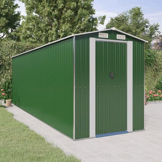 GOLINPEILO Abri de jardin extérieur en métal, grand hangar à outils utilitaire en acier, abri de jardin en acier avec doubles portes coulissantes, rangement utilitaire et outils, vert 75,6"x238,6"x87,8" 75,6"x238,6"x87,8" 