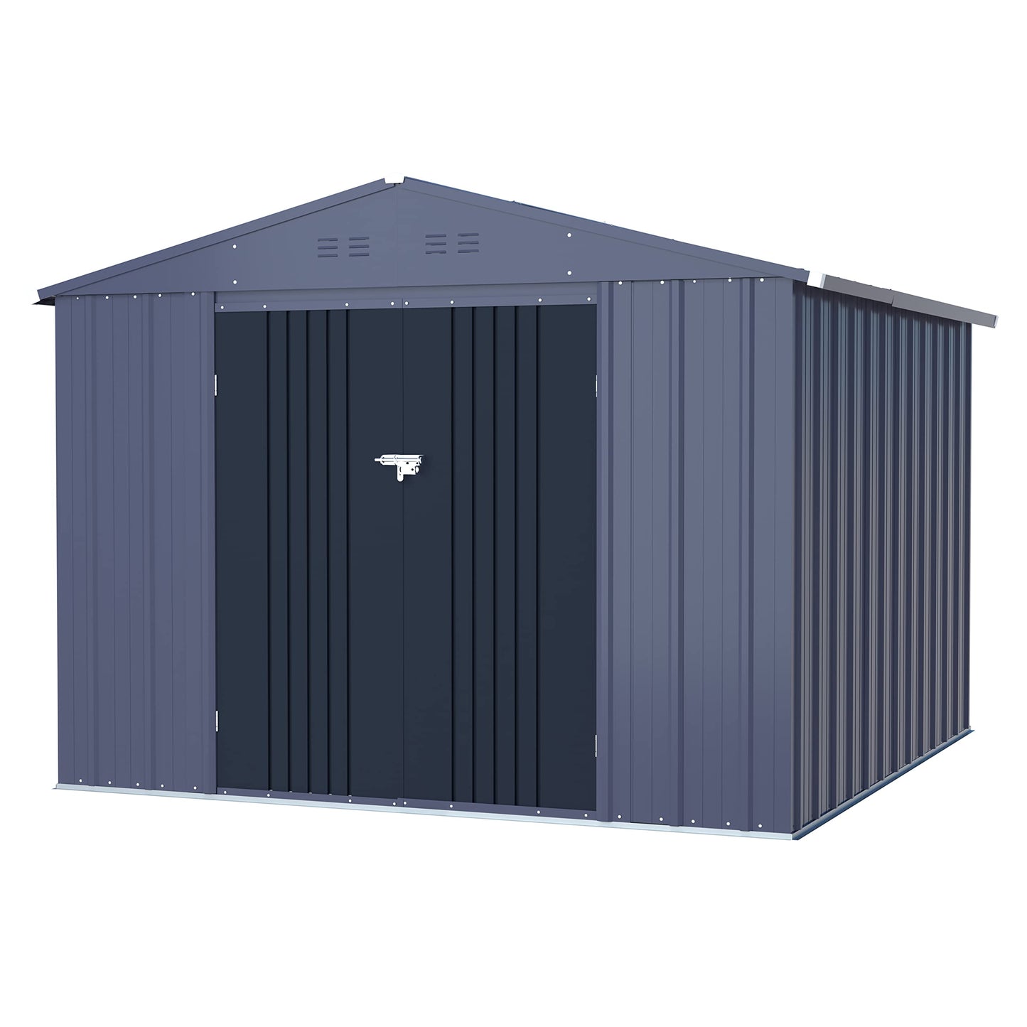 VEIKOU 8' x 10' Storage Sheds Outdoor with Thickened Galvanized Steel, Lockable Door, Air Vents, Garden Tool Metal Storage Shed for Patio, Gray