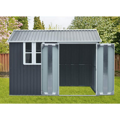 Hanover Nordic Storage Shed with Window | Galvanized Steel | Sliding Bolt Lock | 6-Ft. x 8-Ft. x 7-Ft. | Dark Gray | HANNORDICSHD-GW Steel Nordic Storage Shed