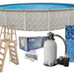 Lake Effect Meadows 21' Round Above Ground Swimming Pool Complete Bundle Kit | 52" Height | Boulder Swirl Pattern Overlap Pool Liner | A Frame Ladder System | Sand Filter System with Pump | Skimmer