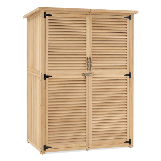 MCombo Outdoor Wooden Storage Cabinet, Garden Tool Shed with Latch, Outside Tools Wood Cabinet with Double Doors for Patio 1900 (Natural, Large) Natural