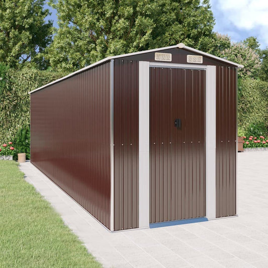 GOLINPEILO Abri de jardin extérieur en métal, grand hangar à outils utilitaire en acier, abri de jardin en acier avec doubles portes coulissantes, rangement utilitaire et outils, marron foncé 75,6"x271,3"x87,8" 75,6"x271,3"x87,8" 