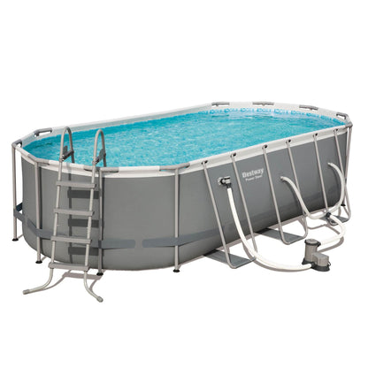 Bestway Power Steel 18' x 9' x 48" Oval Metal Frame Above Ground Outdoor Swimming Pool Set