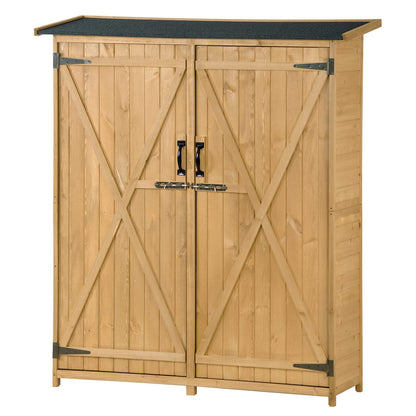 Outdoor Wooden Storage Cabinet Waterproof, Garden Tool Shed with 3-Tier Shelves, Outside Vertical Shed with 2 Double Doors, Fir Wood, 2 Locks & Handles, Natural 55 x 20 x 64 Natural-1