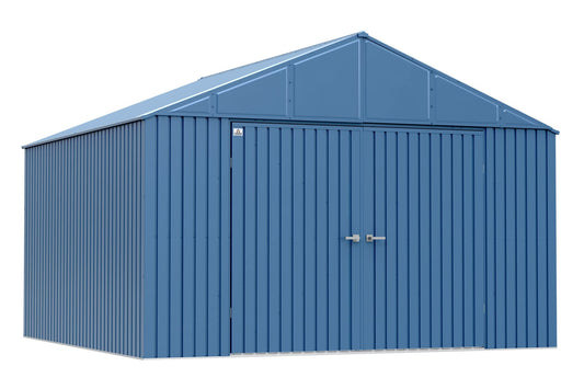 Arrow Shed Elite Hangar de rangement extérieur verrouillable en acier avec toit à pignon de 12 pi x 12 pi, bleu gris 