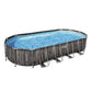 Bestway Power Steel 24' x 12' x 48" Rectangular Metal Frame Above Ground Swimming Pool Set with 2500 GPH Filter Pump, Ladder, and Pool Cover 24' x 12' x 28"