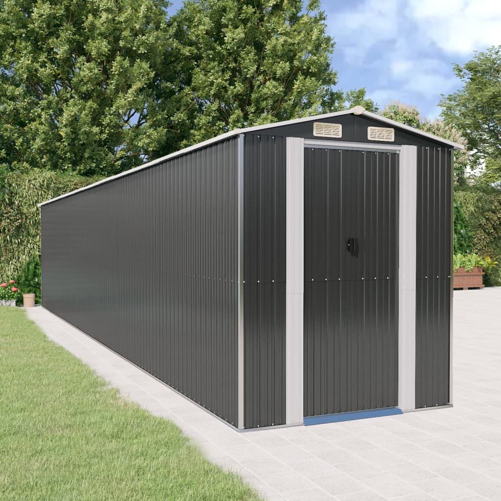 GOLINPEILO Abri de jardin extérieur en métal, grand hangar à outils utilitaire en acier, abri de jardin en acier avec doubles portes coulissantes, rangement utilitaire et outils, anthracite 75,6"x402"x87,8" 75,6"x402"x87,8" 