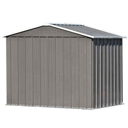 DHPM 6x8 FT Metal Outdoor Storage Shed Organizer, Garden Tool House with Tool Cabinet with Vents and Foundation Frame for Backyard, Patio, Garage, Lawn Gray-6x8 FT