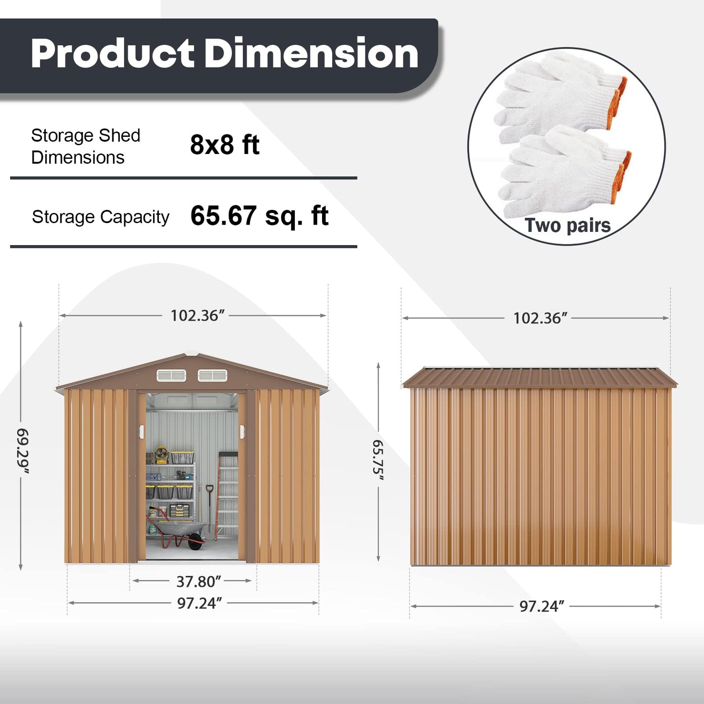 JAXPETY 8 x 8 Sheds & Outdoor Storage Garden Shed Tool Metal Outdoor Storage Shed with Sliding Doors for Backyard, Patio, Lawn Coffee 8'x8'