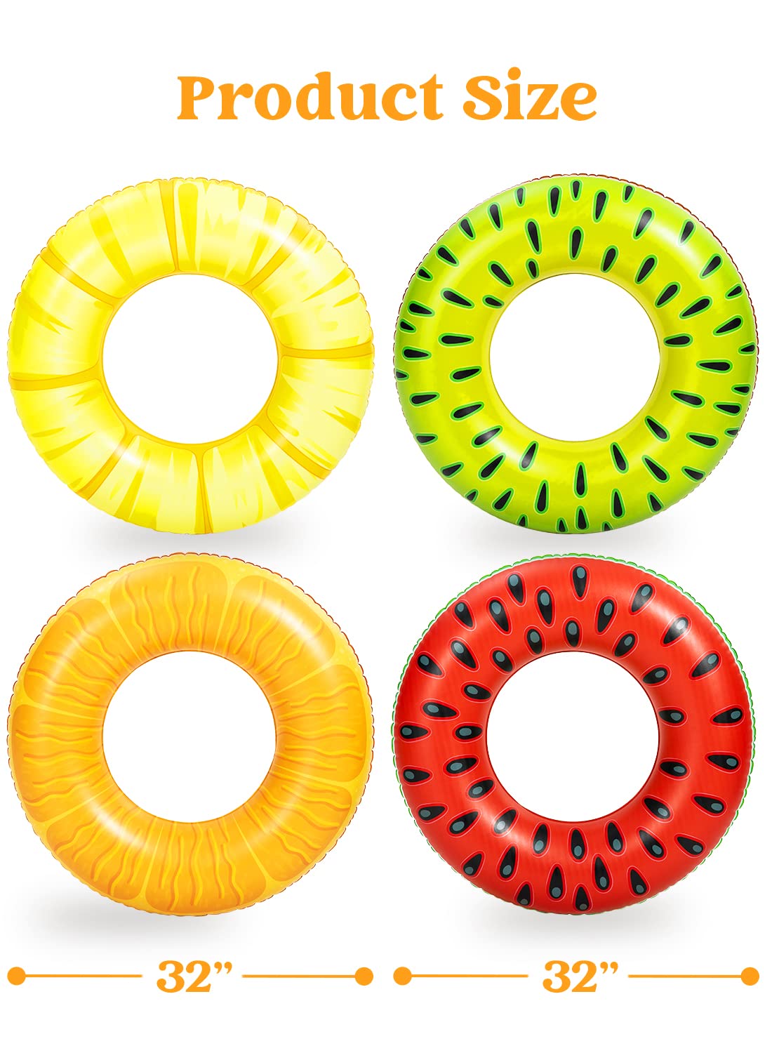 Sloosh Lot de 4 flotteurs gonflables pour piscine, anneaux de tube de fruits, tubes de piscine de fruits, jouets flottants de piscine, jouets de fête de natation de plage pour enfants et adultes