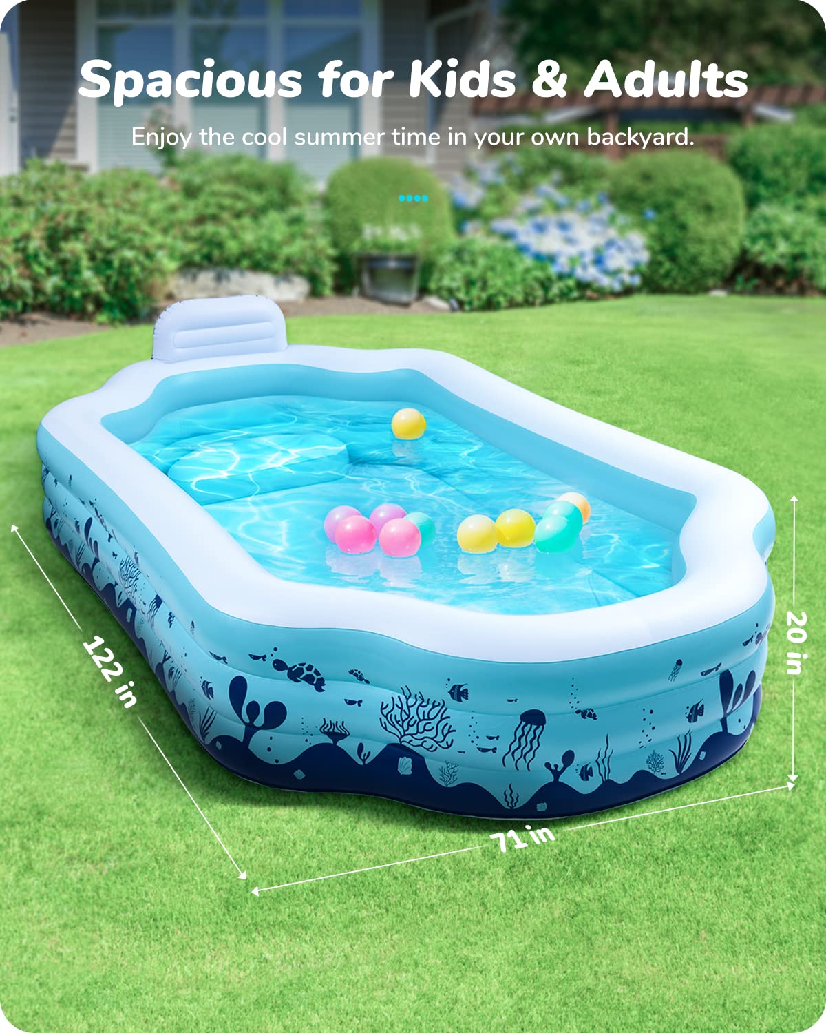 Valwix Inflatable Swimming Pool, Full-Sized Roma Shape, Ages 3+, Outdoor Garden Backyard Family Pool