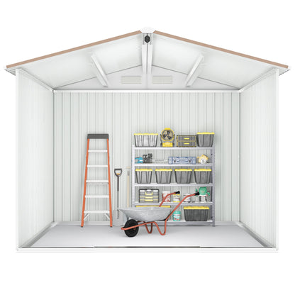 HOGYME Storage Shed 8' x 8' Outdoor Garden Shed Metal Shed Suitable for Storing Garden Tool Lawn Mower Ladder Coffee 8x8