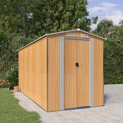 GOLINPEILO Abri de jardin extérieur en métal, grand hangar à outils utilitaire en acier, abri de jardin en acier avec doubles portes coulissantes, rangement utilitaire et outils, marron clair 75,6"x173,2"x87,8" 75,6"x173,2"x87,8" 