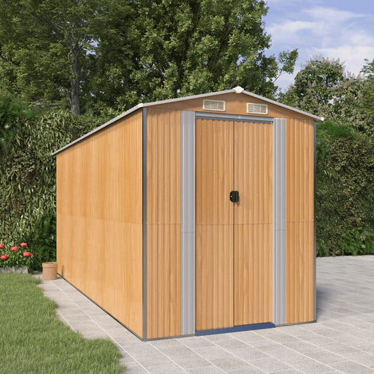 GOLINPEILO Abri de jardin extérieur en métal, grand hangar à outils utilitaire en acier, abri de jardin en acier avec doubles portes coulissantes, rangement utilitaire et outils, marron clair 75,6"x173,2"x87,8" 75,6"x173,2"x87,8" 