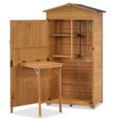 MCombo Grande armoire de rangement extérieure avec table pliante, abri de jardin surdimensionné avec étagères, grand abri de rangement extérieur avec serrure pour terrasse et cour (35,4 x 23,6 x 74 pouces) 1965 (naturel) Naturel 