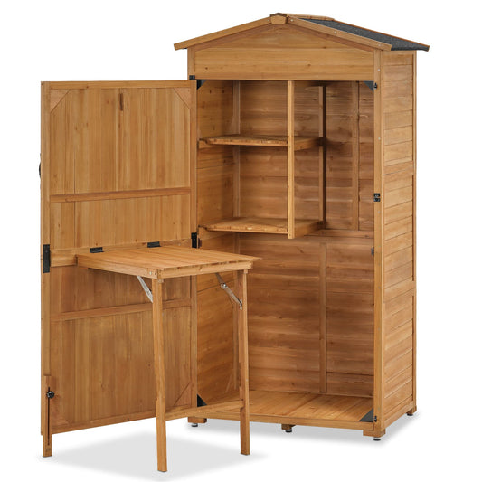 MCombo Grande armoire de rangement extérieure avec table pliante, abri de jardin surdimensionné avec étagères, grand abri de rangement extérieur avec serrure pour terrasse et cour (35,4 x 23,6 x 74 pouces) 1965 (naturel) Naturel 