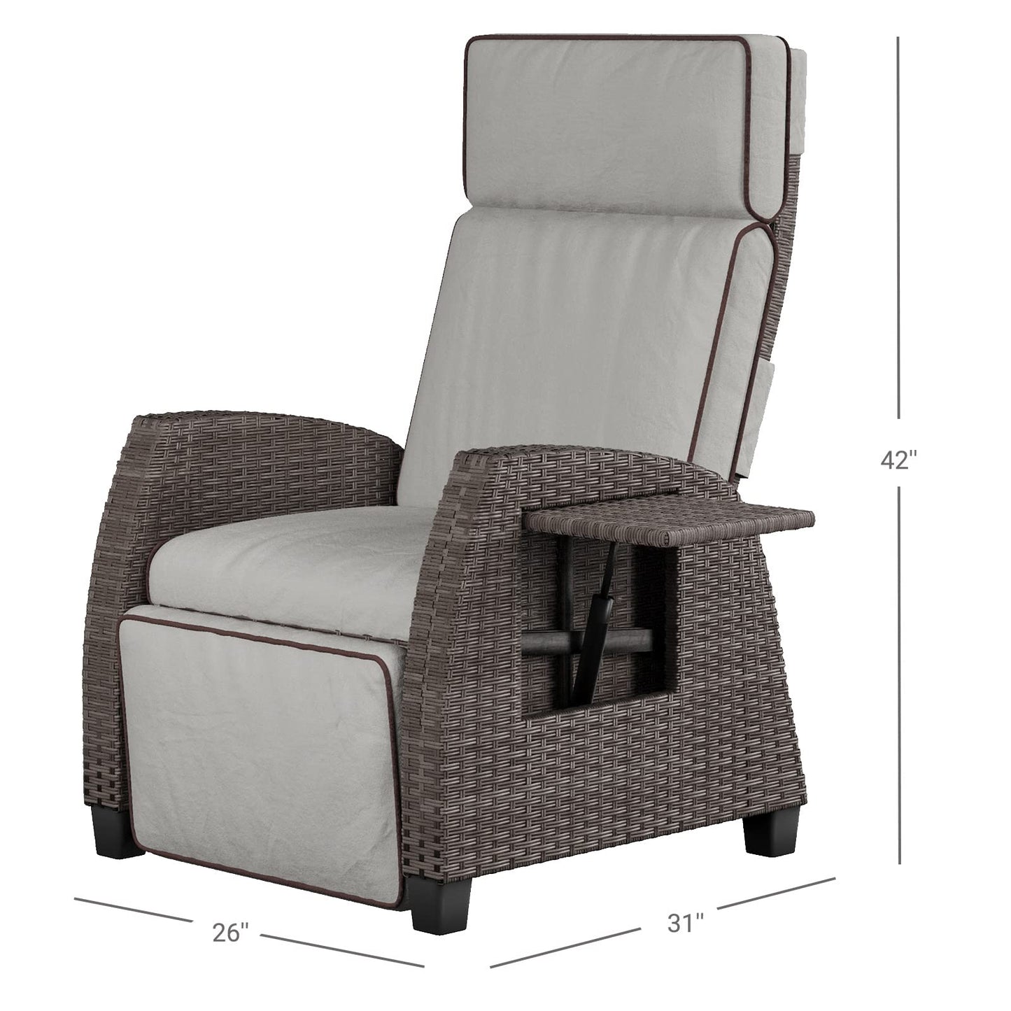 Grand patio Indoor & Outdoor Moor Recliner PE Wicker with Flip Table Push Back Reclining Lounge Chair, Griege 1 PCS