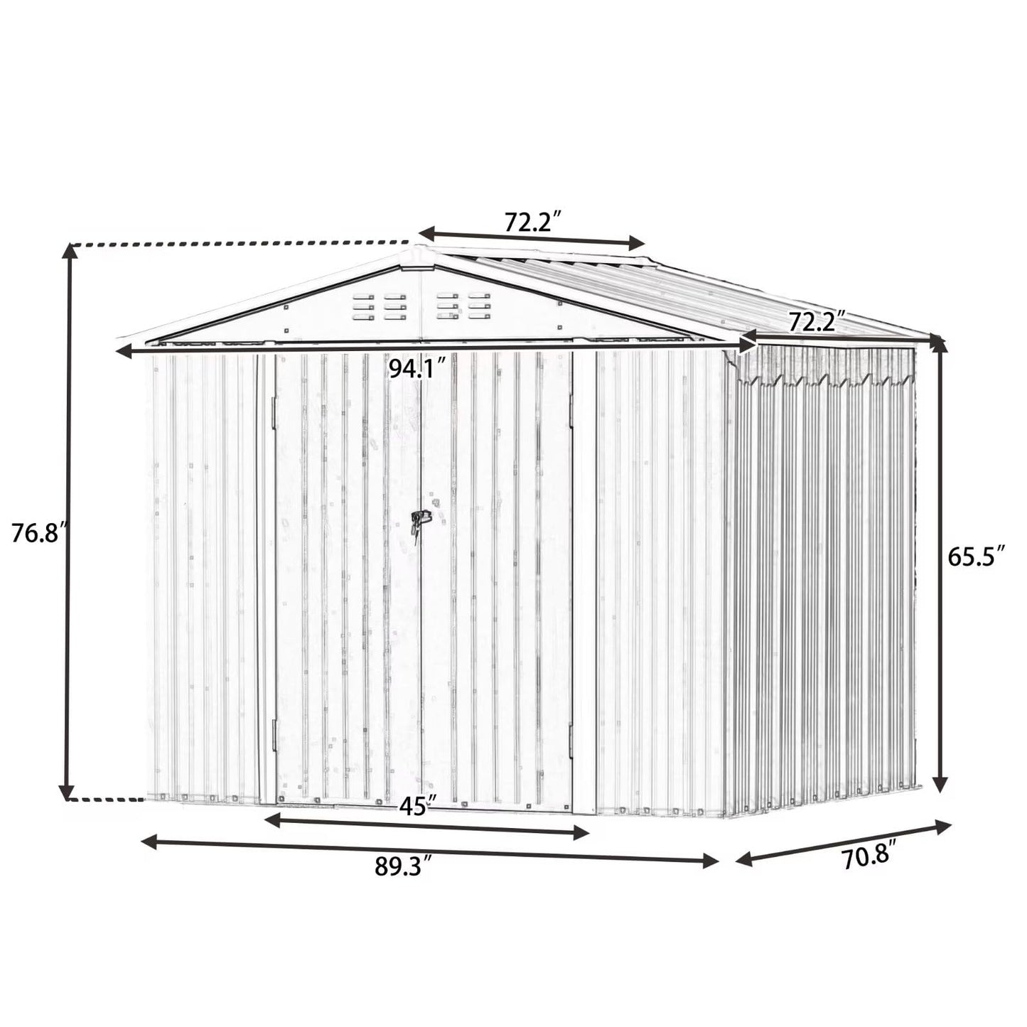 Plawden Patio Abri de jardin pour vélo de 2,4 x 1,8 m, abri de rangement en métal avec portes verrouillables, armoire à outils avec aérations et cadre de fondation pour cour, pelouse, jardin, marron 2,4 x 1,8 m 