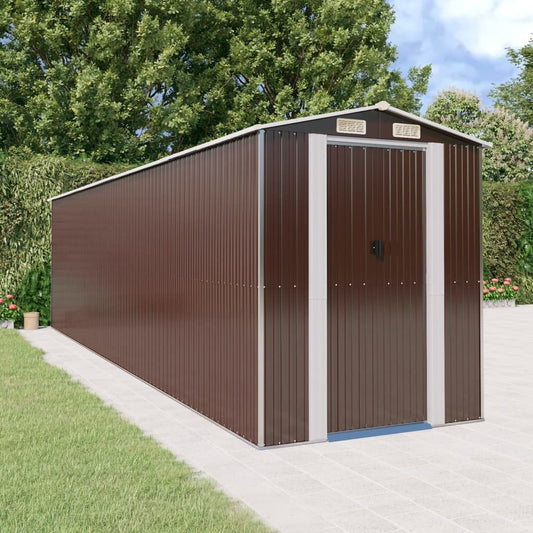 GOLINPEILO Abri de jardin extérieur en métal, grand hangar à outils utilitaire en acier, abri de jardin en acier avec doubles portes coulissantes, rangement utilitaire et outils, marron foncé 75,6"x303,9"x87,8" 75,6"x303,9"x87,8" 