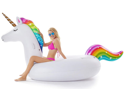 Jasonwell Géant Gonflable Licorne Piscine Flotteur Floatie Ride On avec Des Valves Rapides Grand Rideable Blow Up Summer Beach Piscine Party Lounge Radeau Décorations Jouets Enfants Adultes