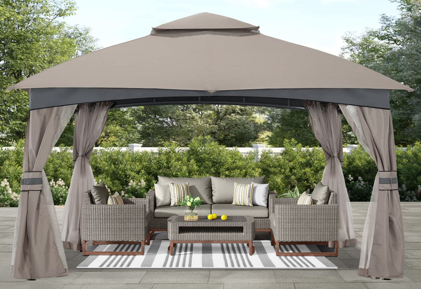 ABCCANOPY Tonnelle d'extérieur 10 x 20 – Tonnelle de terrasse avec moustiquaire, auvents extérieurs pour l'ombre et la pluie pour pelouse, jardin, cour et terrasse (beige) beige 