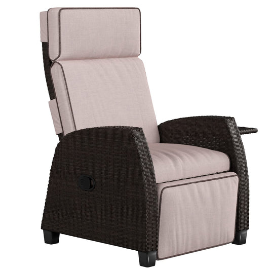 Grand patio Indoor & Outdoor Moor Recliner PE Wicker with Flip Table Push Back Reclining Lounge Chair, Flax Beige 1 PCS