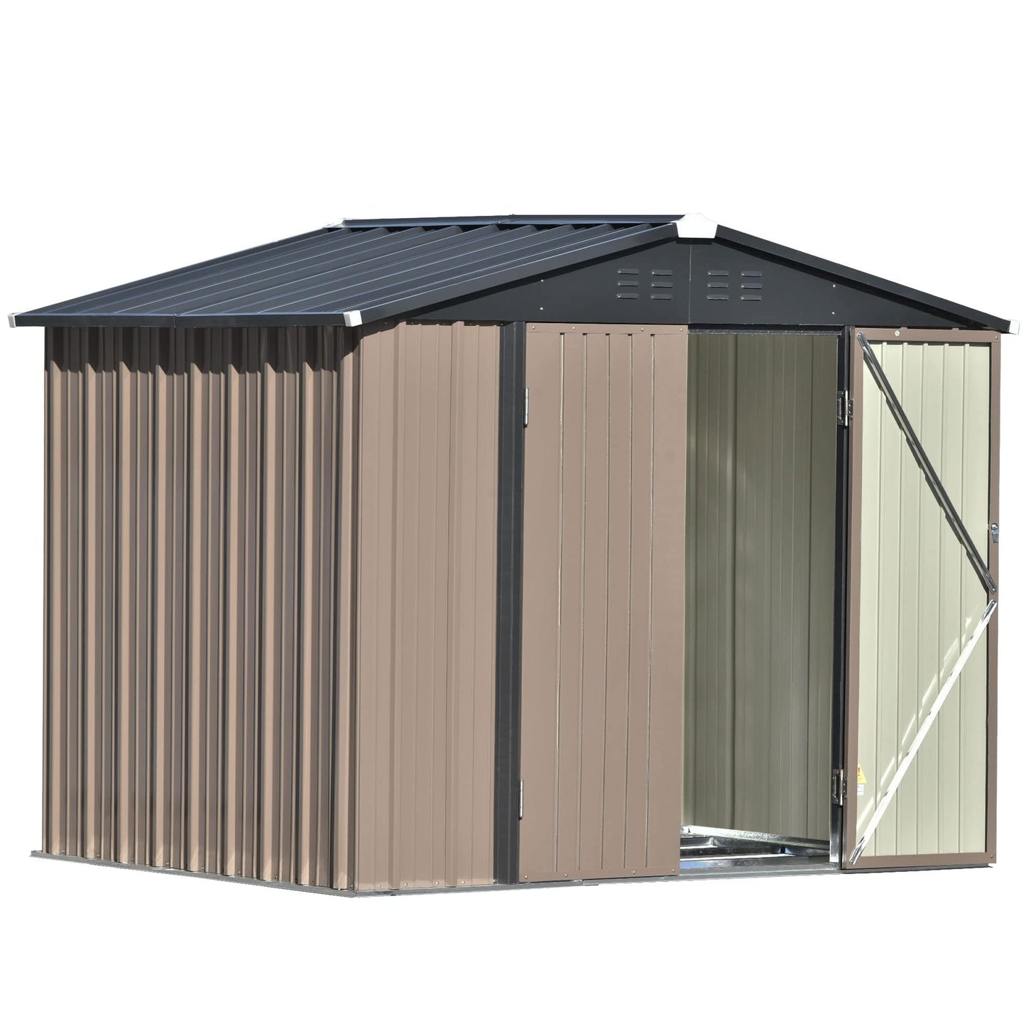 UBGO Metal Storage Shed Organizer, Garden Tool House,Patio 8x6ft Bike Shed Garden Shed, Storage Shed with Lockable Doors,Tool Cabinet with Vents and Foundation Frame for Backyard,Lawn,Garden,Brown 6x8 FT Metal Storage Shed Brown-2