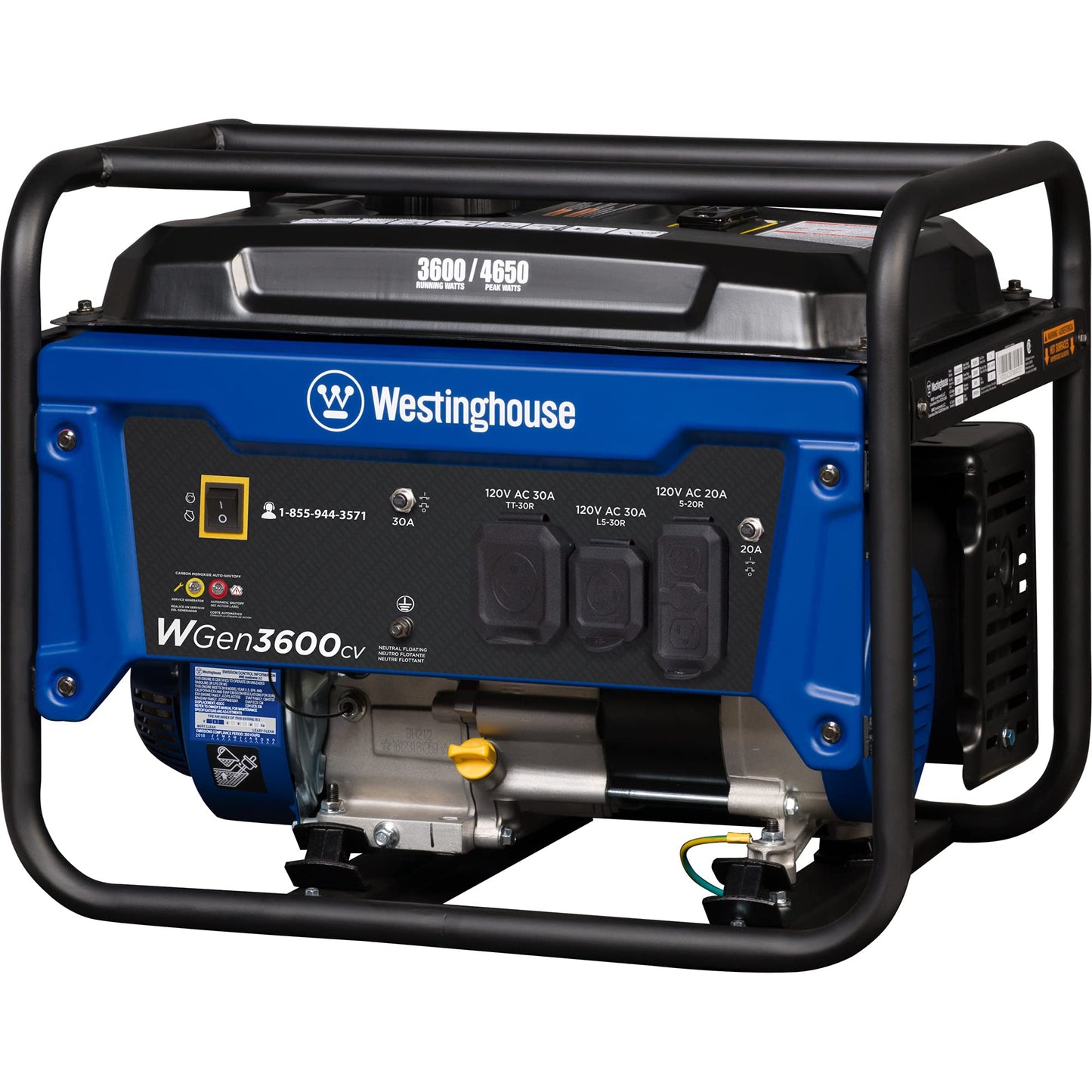 Westinghouse Outdoor Power Equipment 4650 Peak Watt Portable Generator, RV Ready 30A Outlet, Gas Powered, CO Sensor, CARB Compliant 4650W + CO Sensor