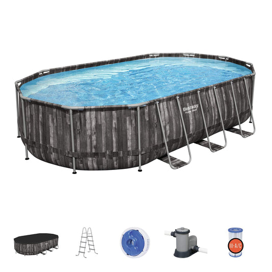 Bestway Power Steel 20' x 12' x 48" Oval Metal Frame Above Ground Outdoor Swimming Pool Set