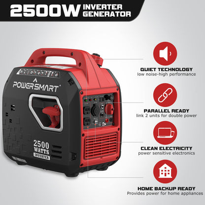 PowerSmart 2500-Watt Portable Generator Gas Powered, Super Quiet Inverter Generator for Outdoor Camping RV, CARB Compliant 2500 Watts/Black