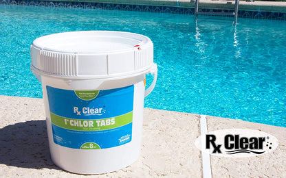 Rx Clear Comprimés de chlore stabilisé de 1 pouce | Utiliser comme bactéricide, algicide et désinfectant dans les piscines et les spas | Dissolution lente et protection UV | 8 livres