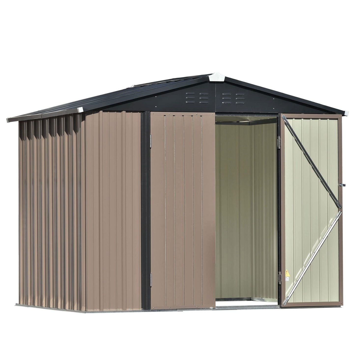 Evedy Metal Storage Shed Organizer, Garden Tool House,Patio 8x6ft Bike Shed Garden Shed, Storage Shed with Lockable Doors,Tool Cabinet with Vents and Foundation Frame for Backyard,Lawn,Garden,Brown 6x8 FT Metal Storage Shed Brown-2