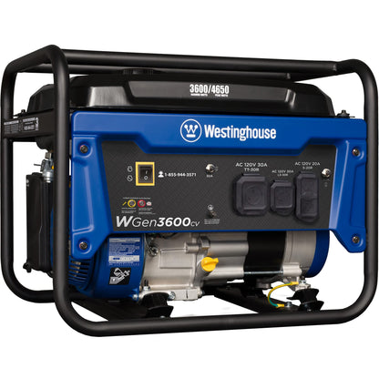 Westinghouse Outdoor Power Equipment Générateur portable de 4 650 watts de pointe, prise RV Ready 30 A, alimenté au gaz, capteur de CO, conforme CARB 4 650 W + capteur de CO 