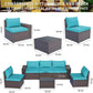 ALAULM 6 Pieces High-back Sectional Sofa Set Patio Furniture - Blue