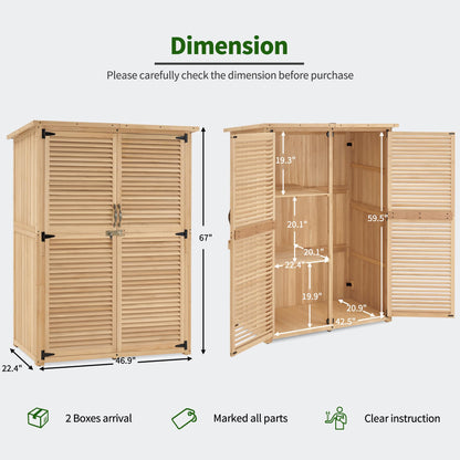 MCombo Armoire de Rangement Extérieure en Bois, Abri à Outils de Jardin avec Loquet, Armoire à Outils Extérieurs en Bois avec Portes Doubles pour Patio 1900 (Naturel, Grand) Naturel 