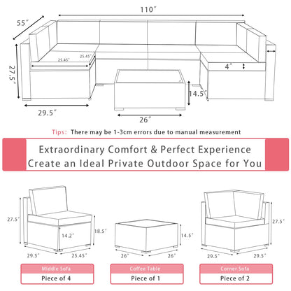 ALAULM Ensembles de meubles de patio extérieur 7 pièces, canapé sectionnel de patio - Rouge 