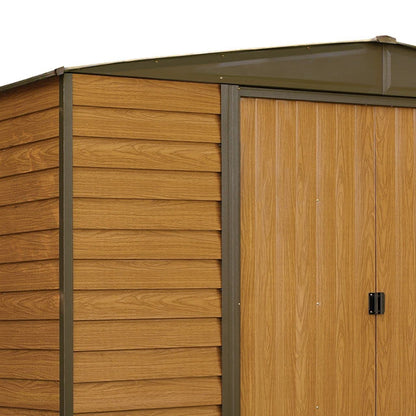 Arrow Shed WR106 Arrow Woodridge Low Gable Steel, Coffee/Woodgrain 10 x 6 ft. Storage Shed, Brown