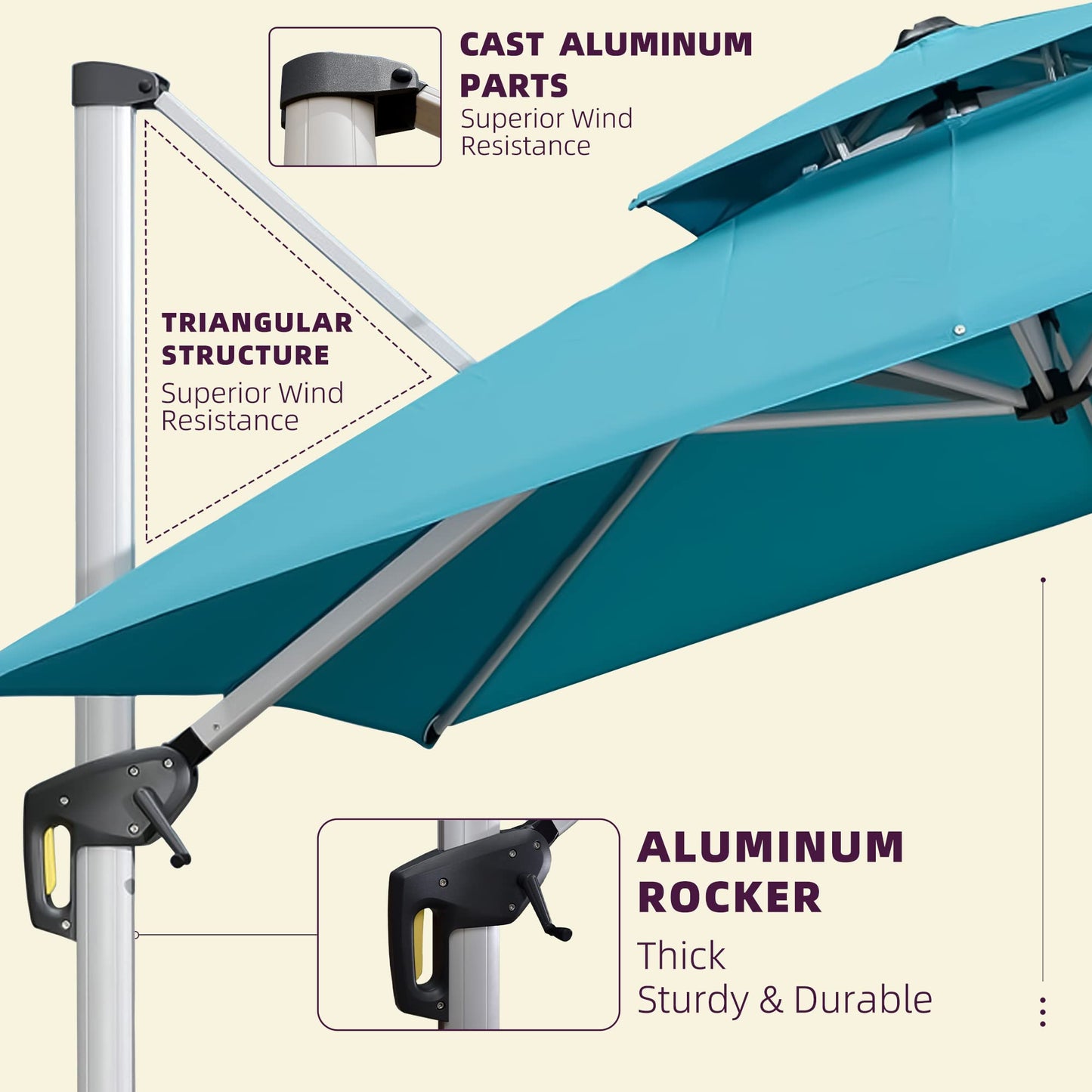 Parasol extérieur carré turquoise 9 pieds bleu 