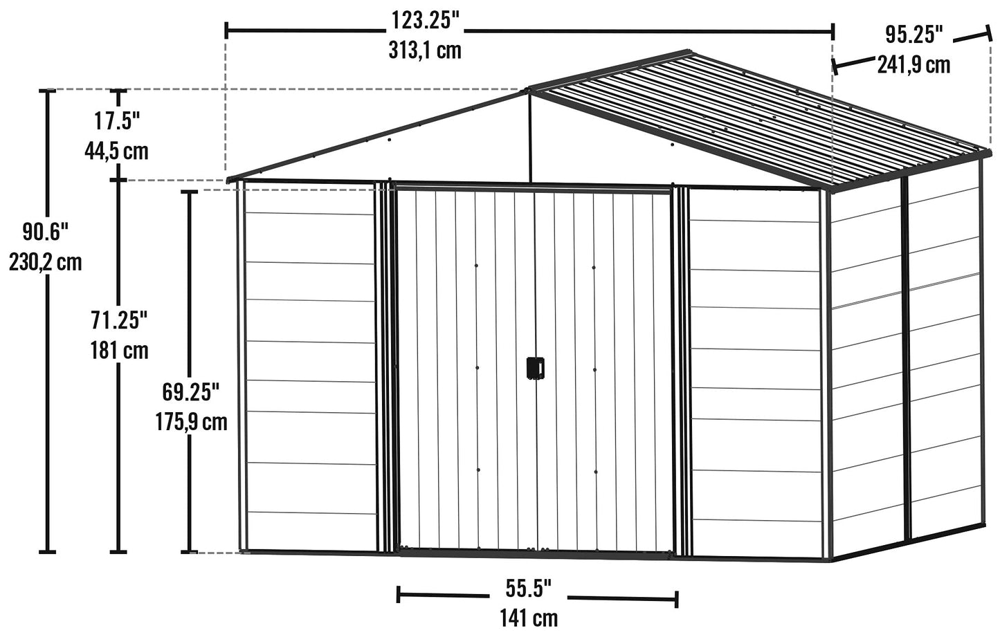 Arrow Kit d'abri de jardin hybride en acier galvanisé et panneaux de bois Ironwood, 10' x 8', Anthracite 10' x 8' 