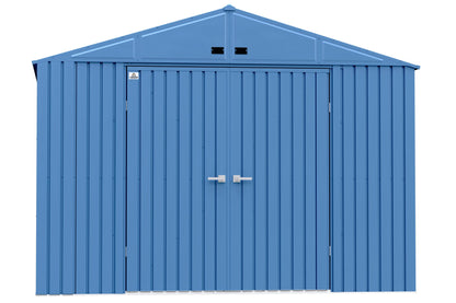 Arrow Shed Elite Hangar de rangement extérieur verrouillable en acier avec toit à pignon de 10' x 14', bleu gris 