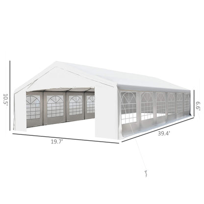 Outsunny Grande tente de fête et abri d'auto de 20' x 40' avec parois latérales amovibles et doubles portes, abri pare-soleil de tente à auvent robuste, pour fêtes, mariages, événements en plein air, barbecue, blanc 20' x 40' 