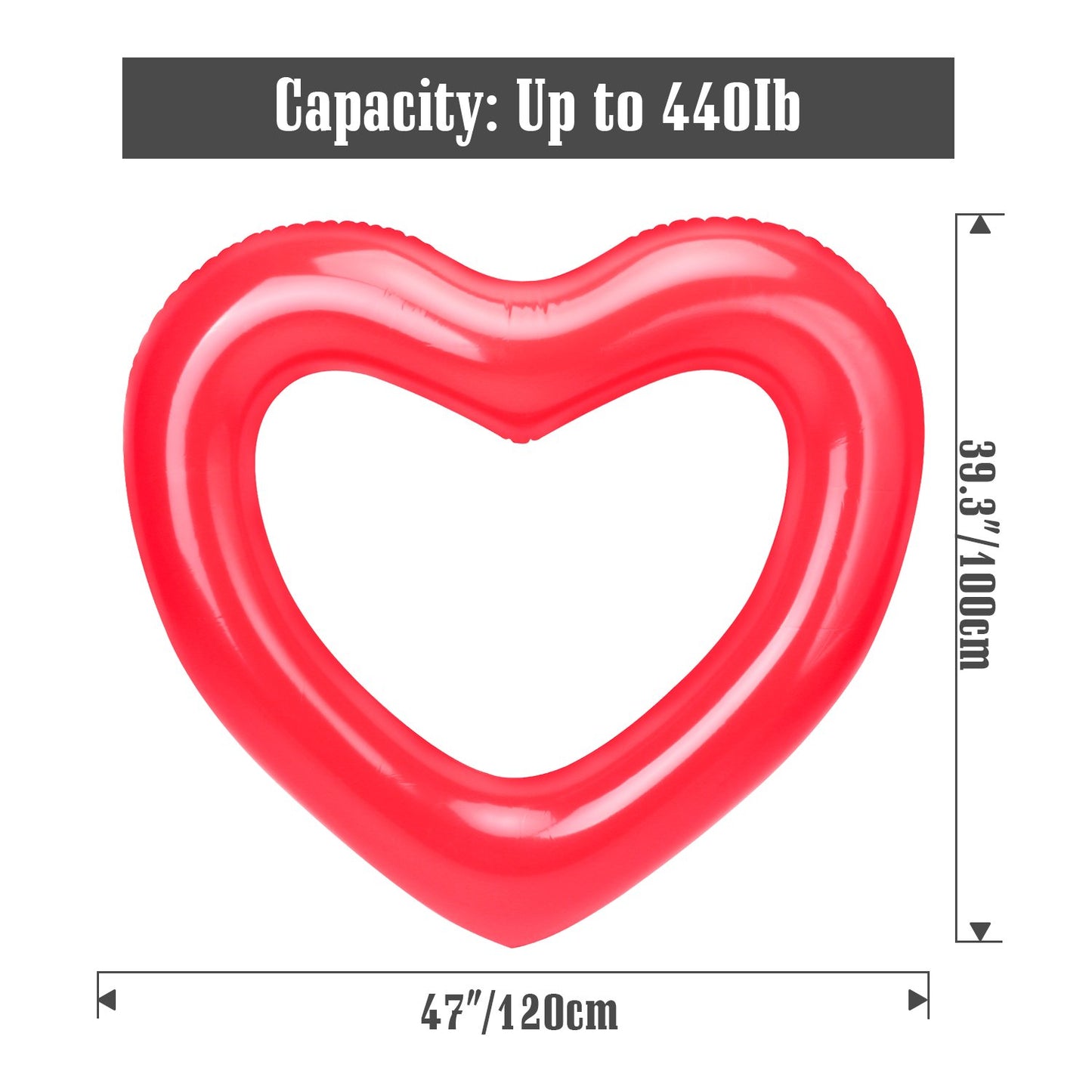 MoKo Inflatable Pool Float for Kids Adults, Clearance Heart Shaped Swim Ring 120cm Diameter Summer Swimming Tube Water Fun Beach Party Pool Toys Swimming Circle Red