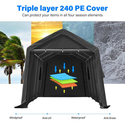 ADVANCE OUTDOOR Abri de voiture robuste de 3 x 20 m pour patio extérieur, abri de rangement portable anti-neige avec 2 portes à fermeture éclair enroulables et aérations pour outils de jardin de motoneige, gris, 10' x 20' (8808DGY) 10' x 20' gris foncé 