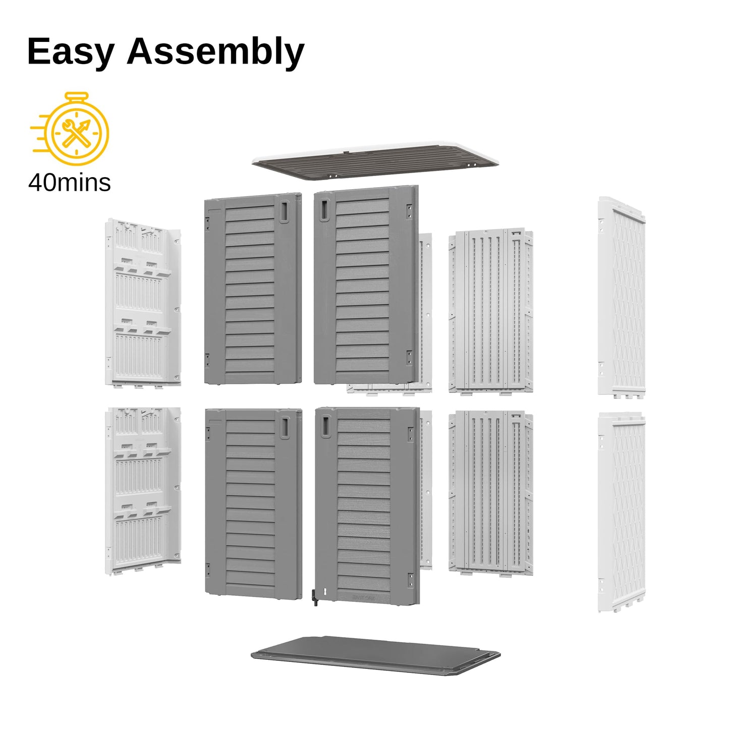 EAST OAK Abri de rangement extérieur, remise à outils en résine étanche avec portes doubles et cadenas, armoire de rangement extérieure verticale de 53 pieds cubes pour jardin, patio, arrière-cour, 4 × 2,5 × 6,6 pieds 