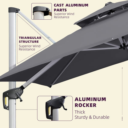 Parasol extérieur carré 10 pieds gris 