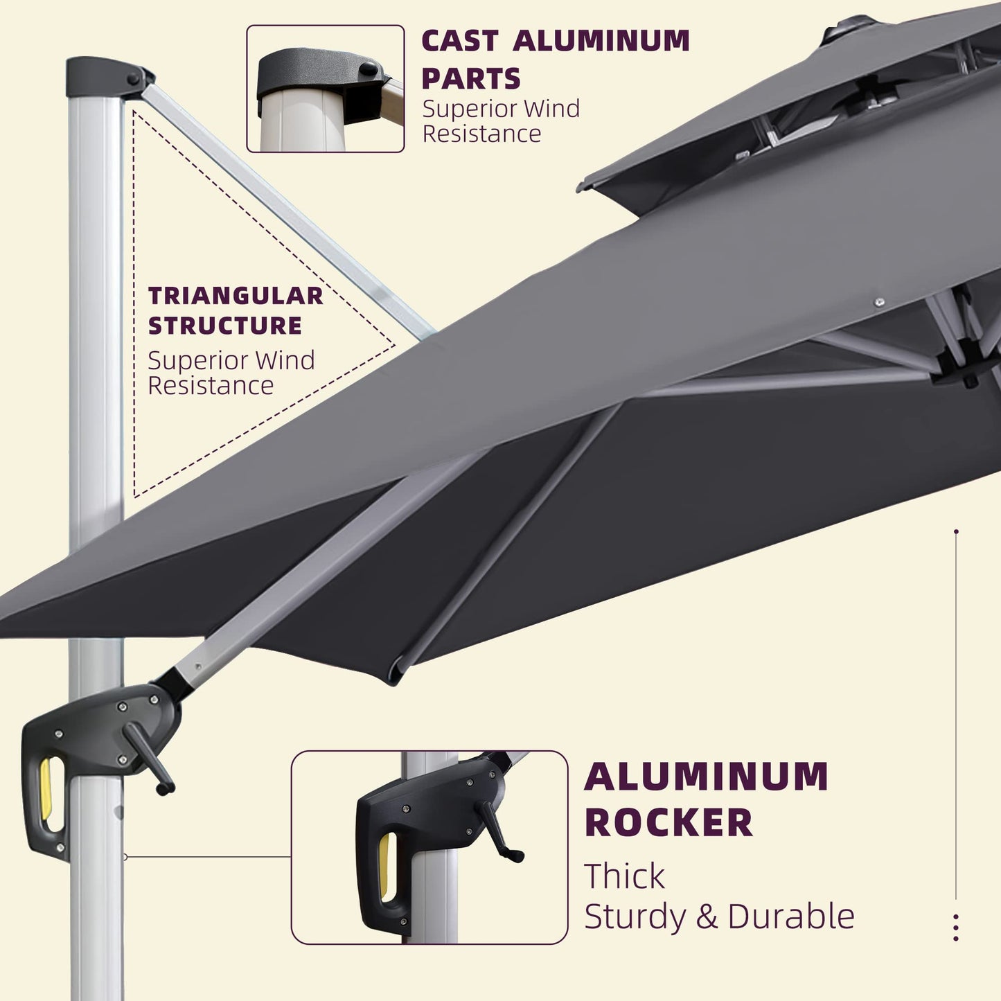 Parasol de patio carré de luxe 11 pieds gris 