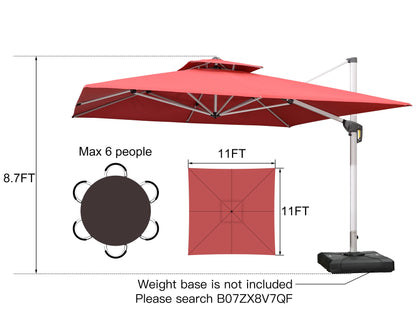 Parasol de patio carré de luxe 11 pieds Terra 