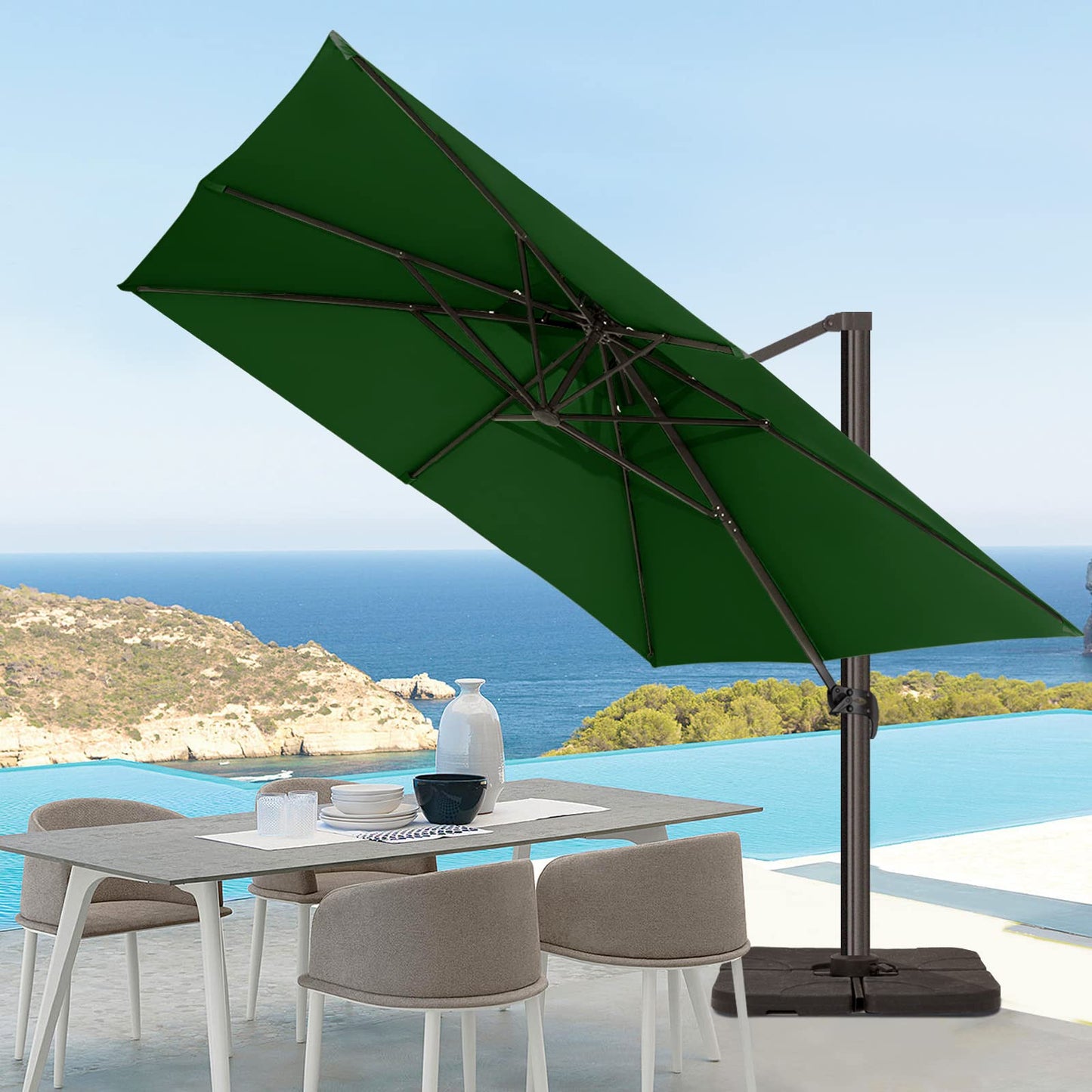 Parasol de patio en porte-à-faux carré 12 pieds vert foncé 