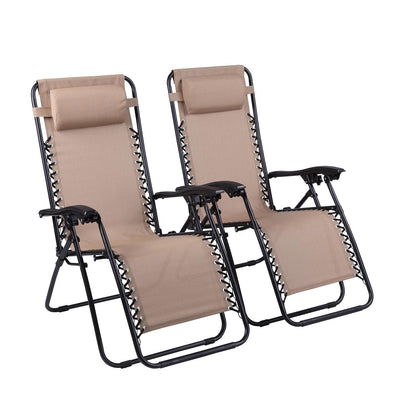 Chaises Zero Gravity Lot de 2 chaises longues de piscine Zero Gravity inclinables Zero Gravity Lounge Chair Chaises anti-gravité Chaise anti-gravité Chaise de camping pliante inclinable avec appuie-tête par Naomi Home - Crème moderne