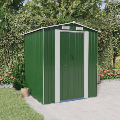 GOLINPEILO Abri de jardin extérieur en métal, grand hangar à outils utilitaire en acier, abri de jardin en acier avec doubles portes coulissantes, rangement utilitaire et outils, vert 75,6"x75,2"x87,8" 75,6"x75,2"x87,8" 